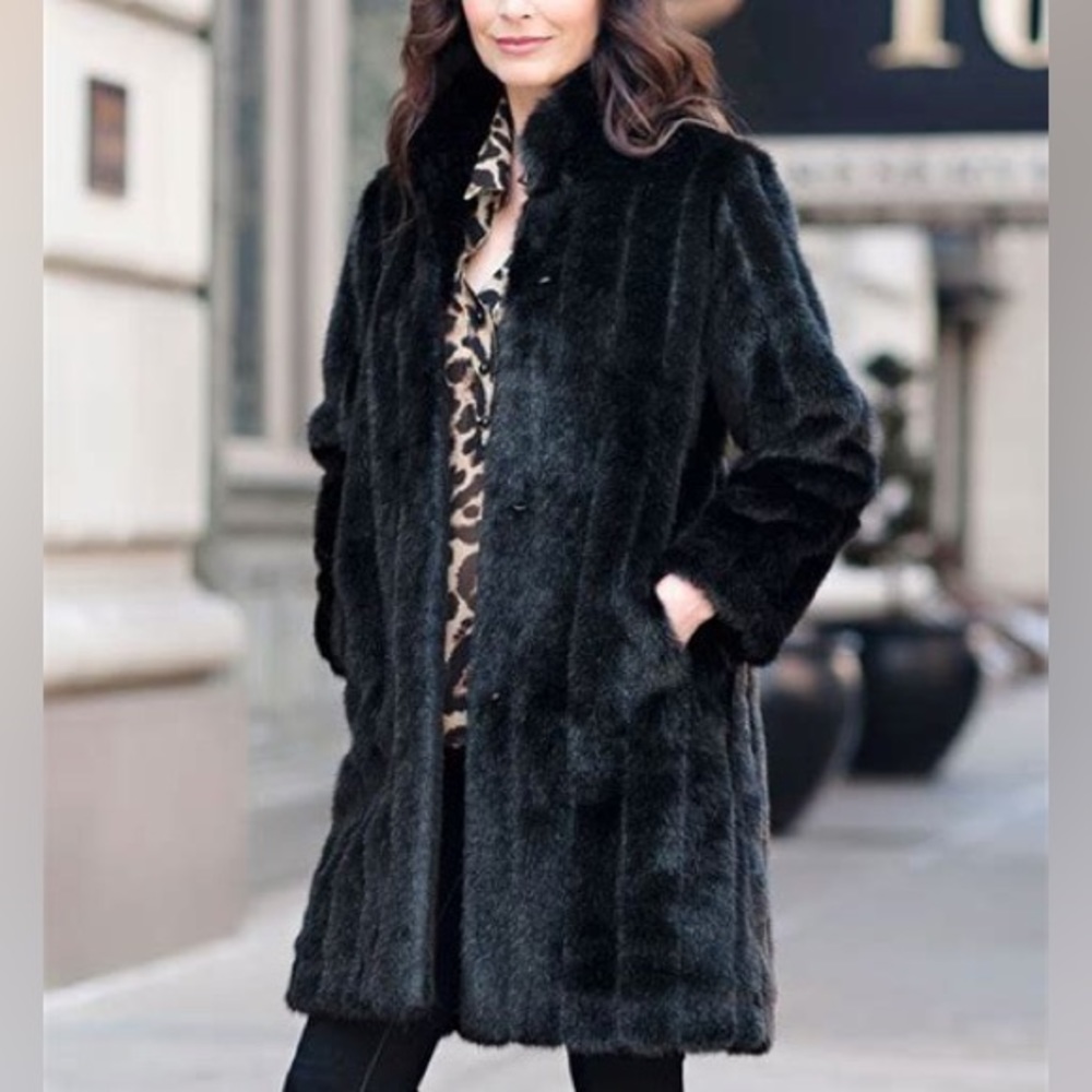 Black Mink Signature Knee Length Faux Fur Coat - Donna Salyers Fabulous Furs